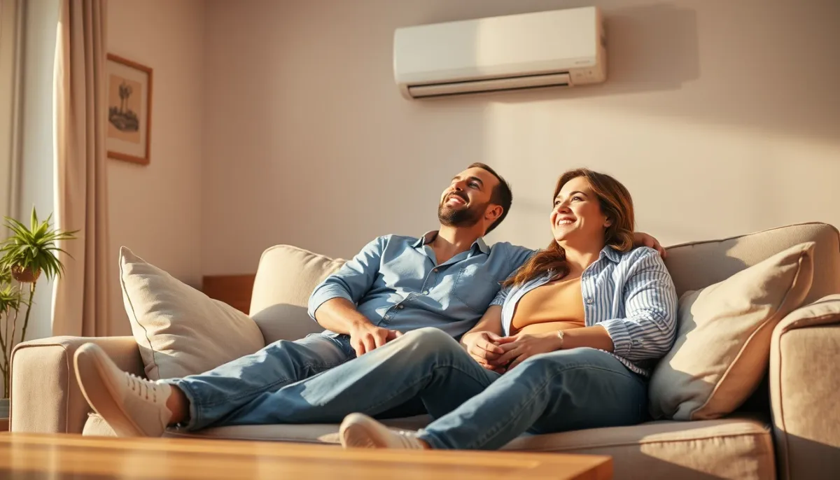 Couple profitant d'un intérieur climatisé dans les Hauts-de-Seine
