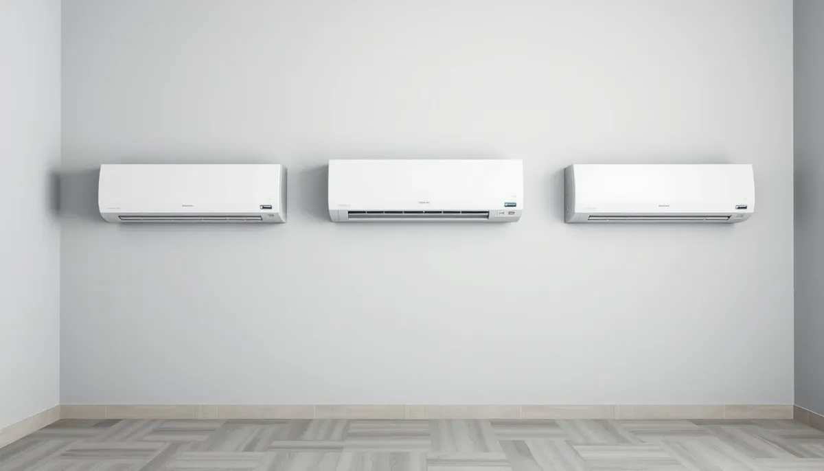 Trois unités intérieures de climatiseurs muraux présentées côte à côte pour comparaison
