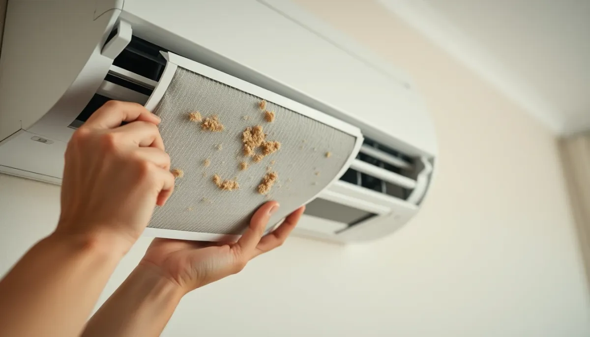 Nettoyage d'un filtre à air encrassé sur une climatisation murale