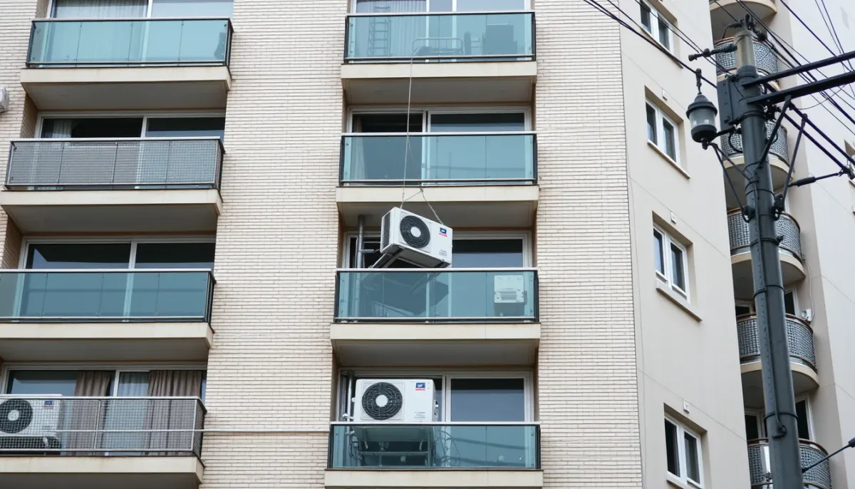 Façade d'immeuble avec unités extérieures de climatisation sur les balcons