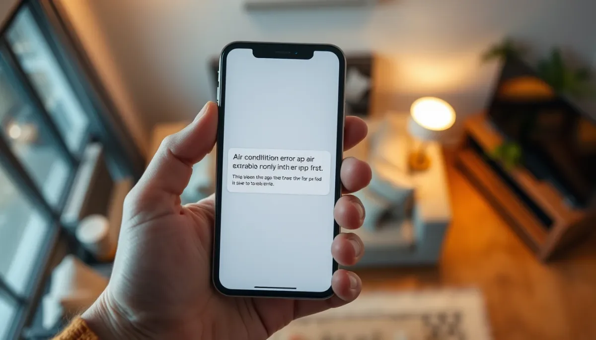 Application mobile MELCloud affichant une notification d'erreur de climatisation
