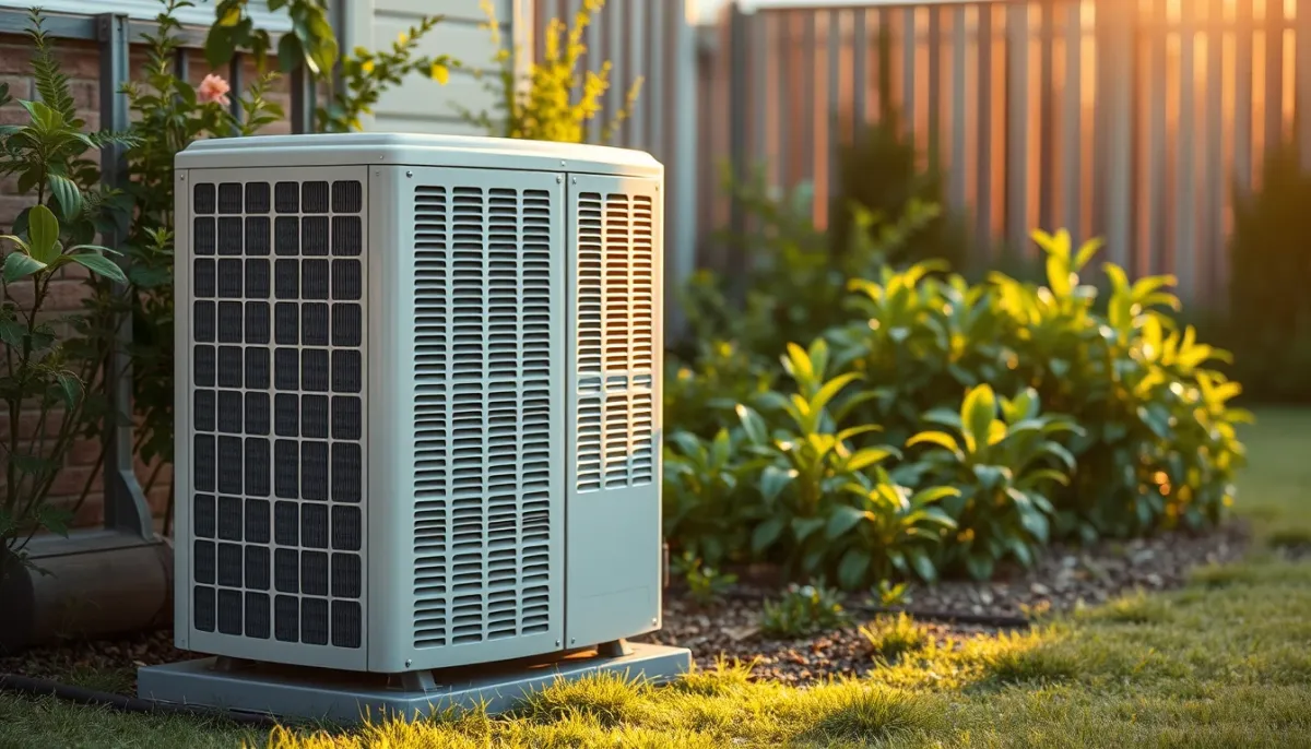 Unité extérieure de climatisation réversible entretenue dans un jardin