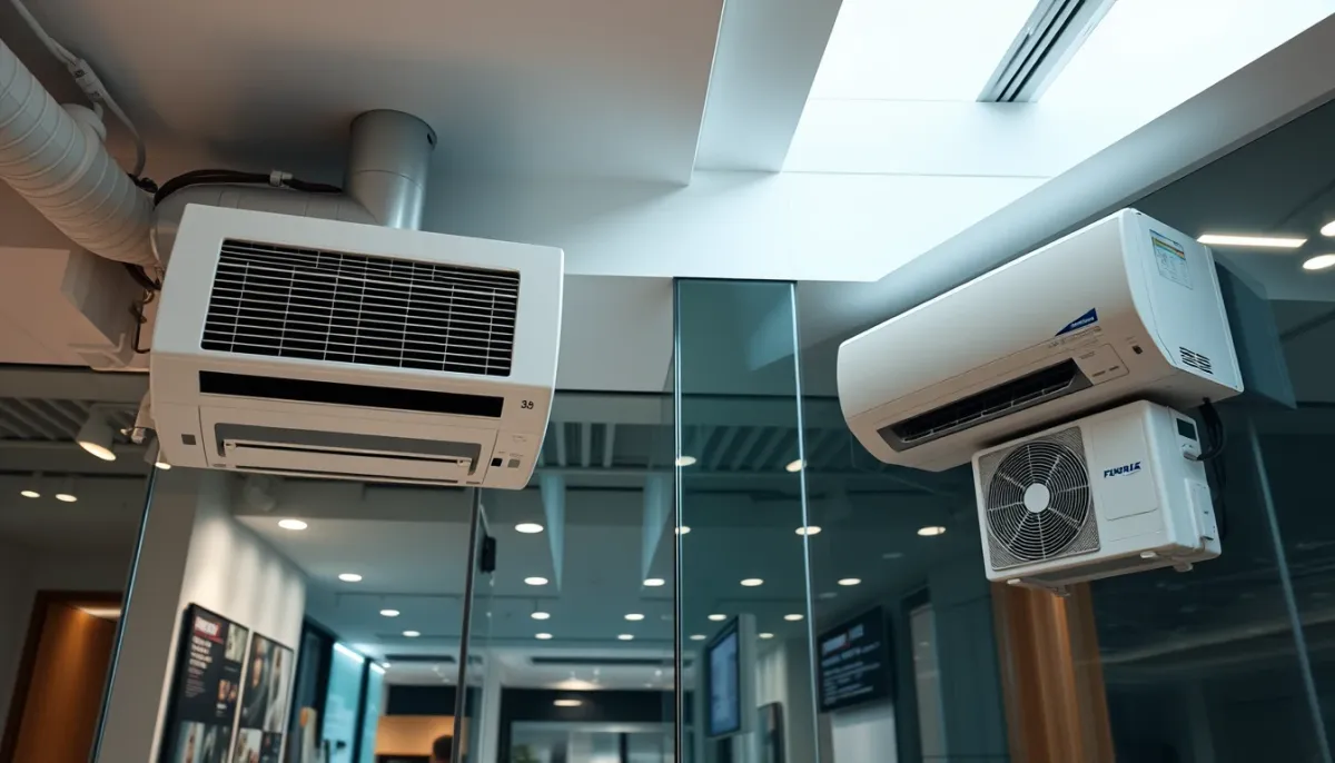 Comparaison entre un gainable et un mini-split dans un showroom moderne