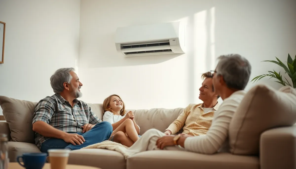 Famille profitant d'un intérieur confortable grâce à une climatisation bi-split Daikin