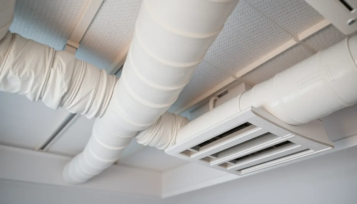 Installation correcte de gaines isolées et bac à condensats propre pour éviter les gouttes