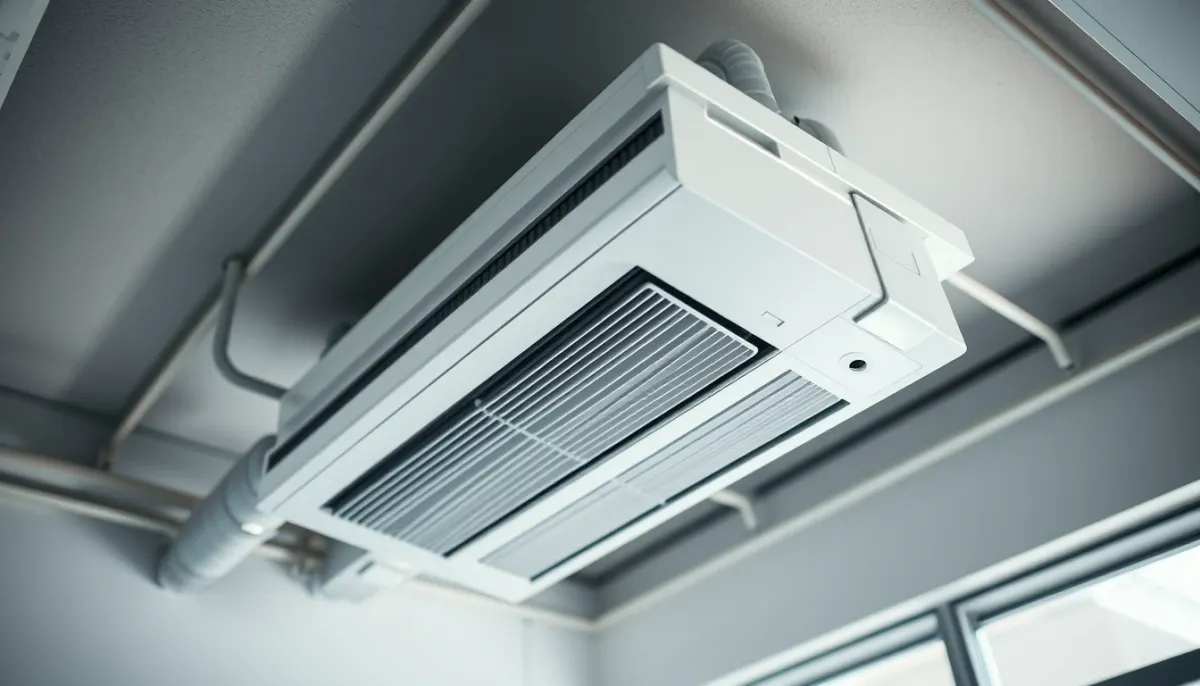 Unité intérieure d'une climatisation gainable Daikin encastrée dans un faux plafond